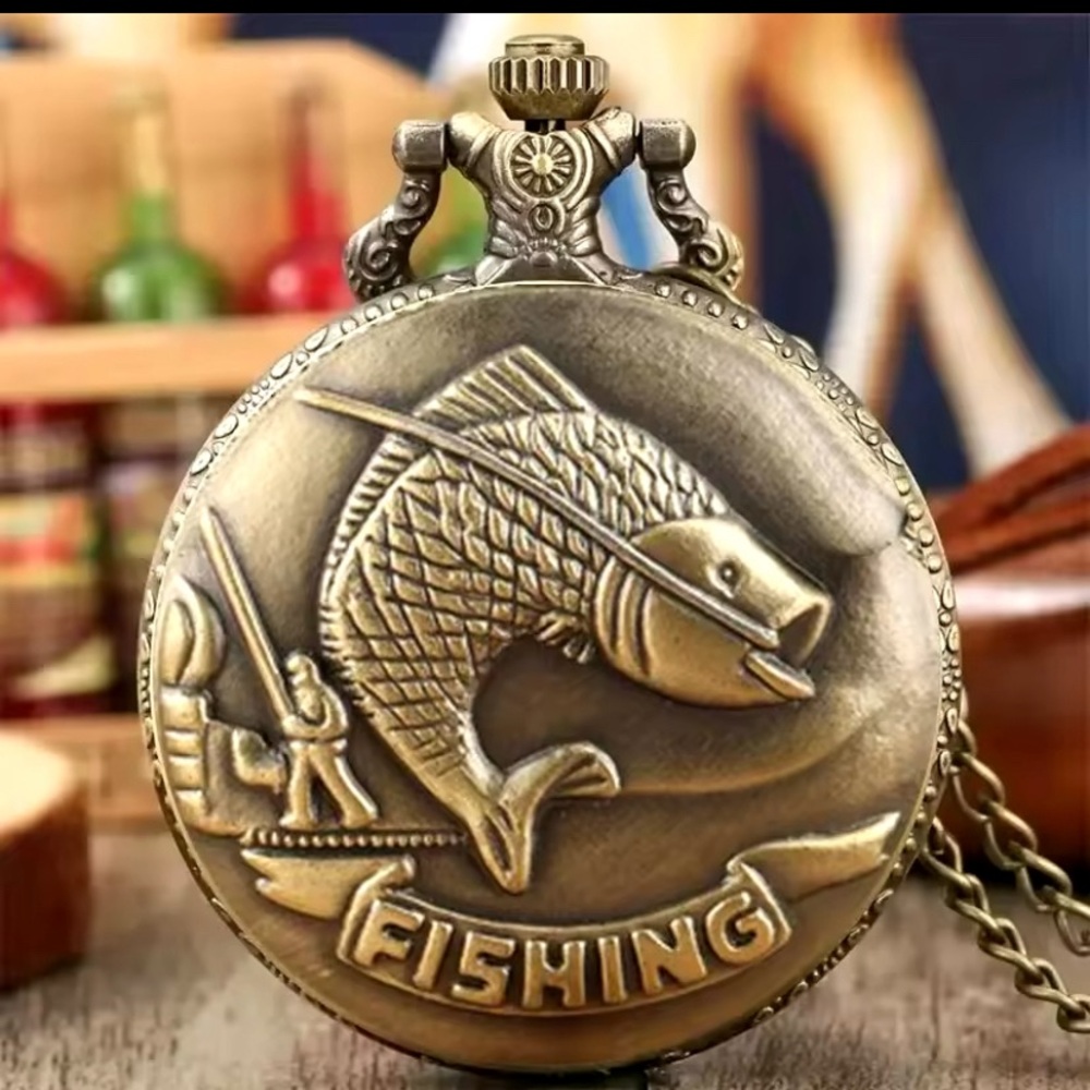 Gold Fish Quartz Pocket Watch